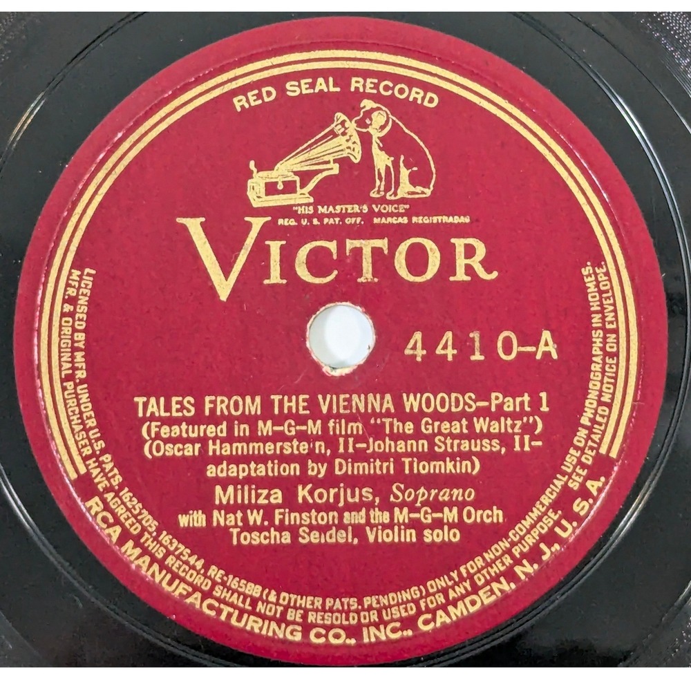 Miliza Korjus Tales From The Vienna Woods Victor 4410 10" 78 RPM Red Seal VG+
